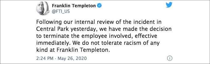 Franklin Templeton fired Amy Cooper