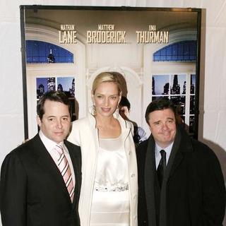 Uma Thurman, Matthew Broderick, Nathan Lane in The Producers New York City Movie Premiere - Inside Arrivals