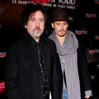 Johnny Depp, Tim Burton in "Sweeney Todd" Paris Premiere - Arrivals