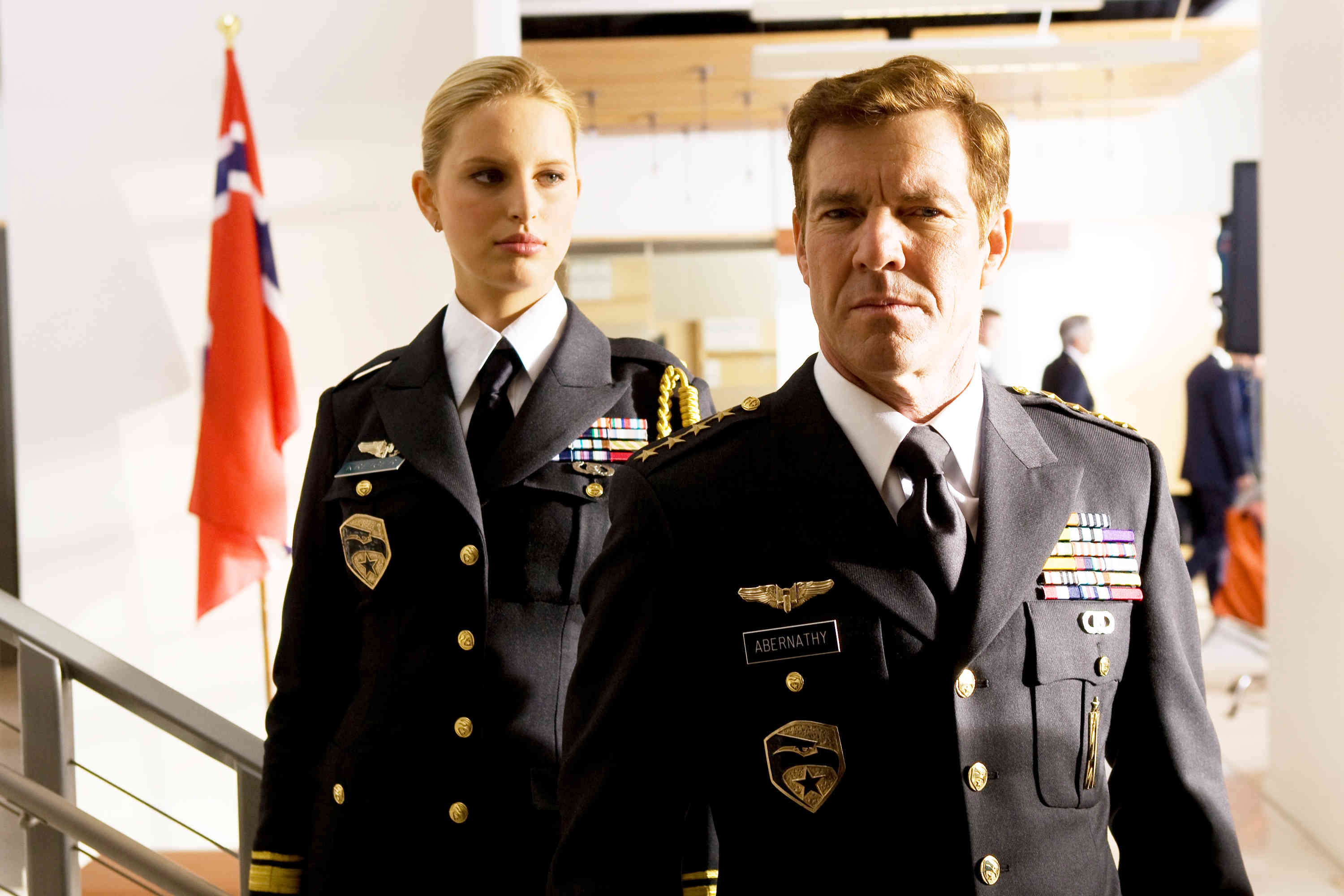Karolina Kurkova stars as Courtney A. Kreiger / Cover girl and Dennis Quaid stars as General Hawk in Paramount Pictures' G.I. Joe: Rise of Cobra (2009)