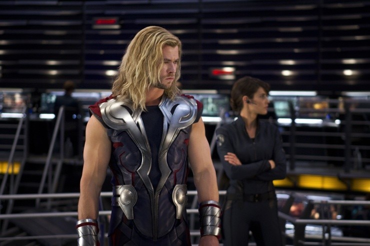 Chris Hemsworth stars as Thor and Cobie Smulders stars as Maria Hill in Walt Disney Pictures' The Avengers (2012)