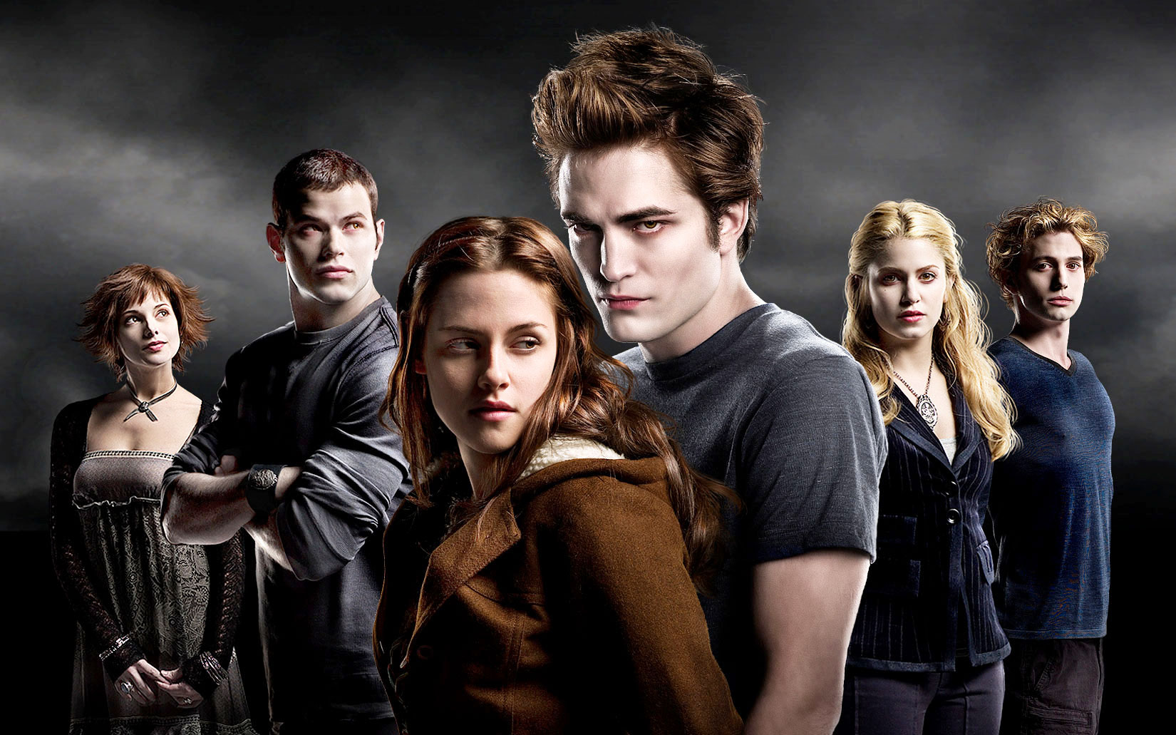 Ashley Greene, Kellan Lutz, Kristen Stewart, Robert Pattinson, Nikki Reed and Jackson Rathbone in Summit Entertainment's Twilight (2008)