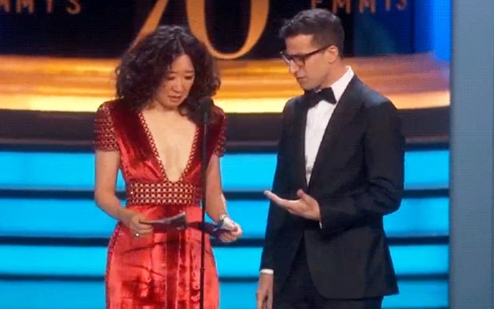 Emmys 2018: 'Overwhelmed' Sandra Oh Almost Repeats Oscar's Best Picture Mix-Up