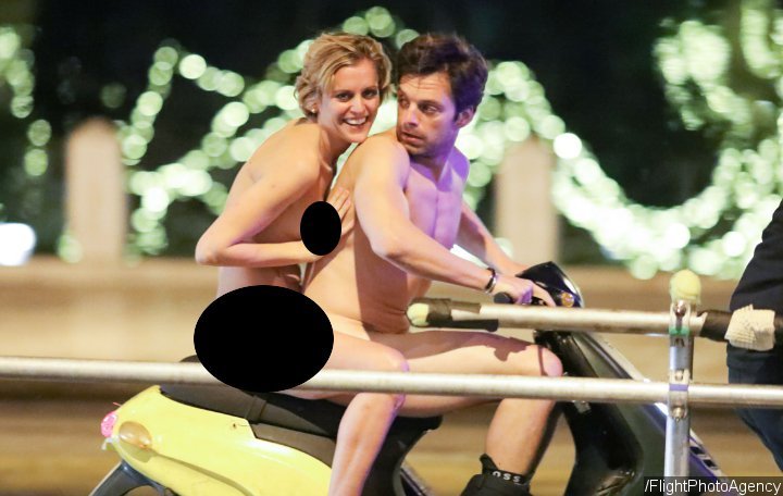 Sebastian Stan and Denise Gough's Naked Scooter Ride in Greece for 'Monday'