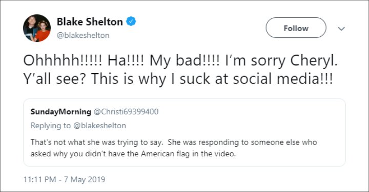 Blake Shelton Admits He Misinterprets the Fan's Tweet