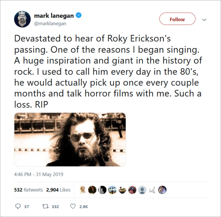 Mark Lanegan paid tribute to Roky Erickson.