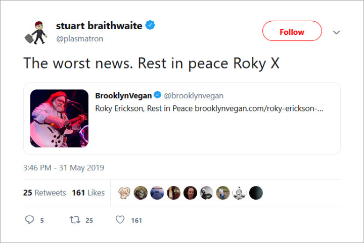 Stuart Braithwaite paid tribute to Roky Erickson.