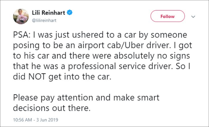 Lili Reinhart Almost Falls Victim to Uber Hoax