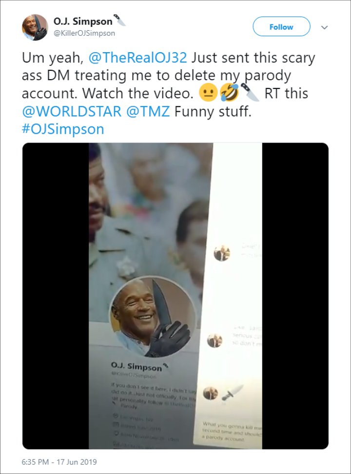 O.J. Simpson Allegedly Threatens a Man Who Parodies His Twitter Account