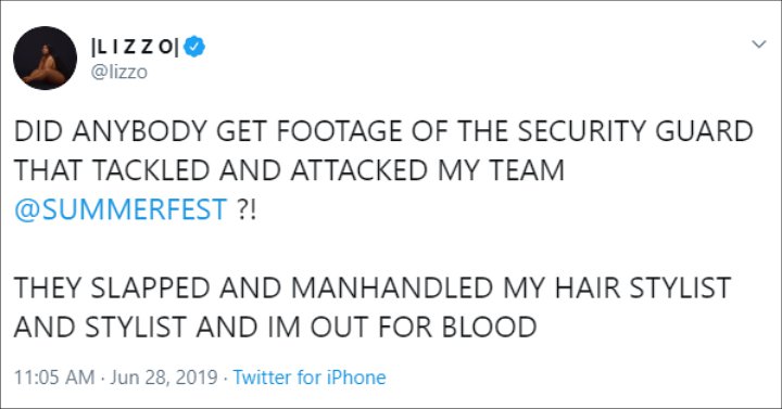 Lizzo Accuses Summerfest's Security Guard of Racist Attack on Her Team