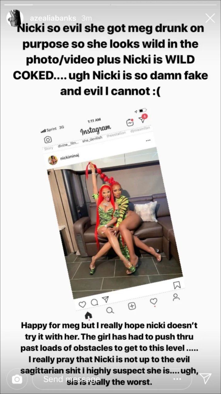 Azealia Banks' Instagram Stories post.