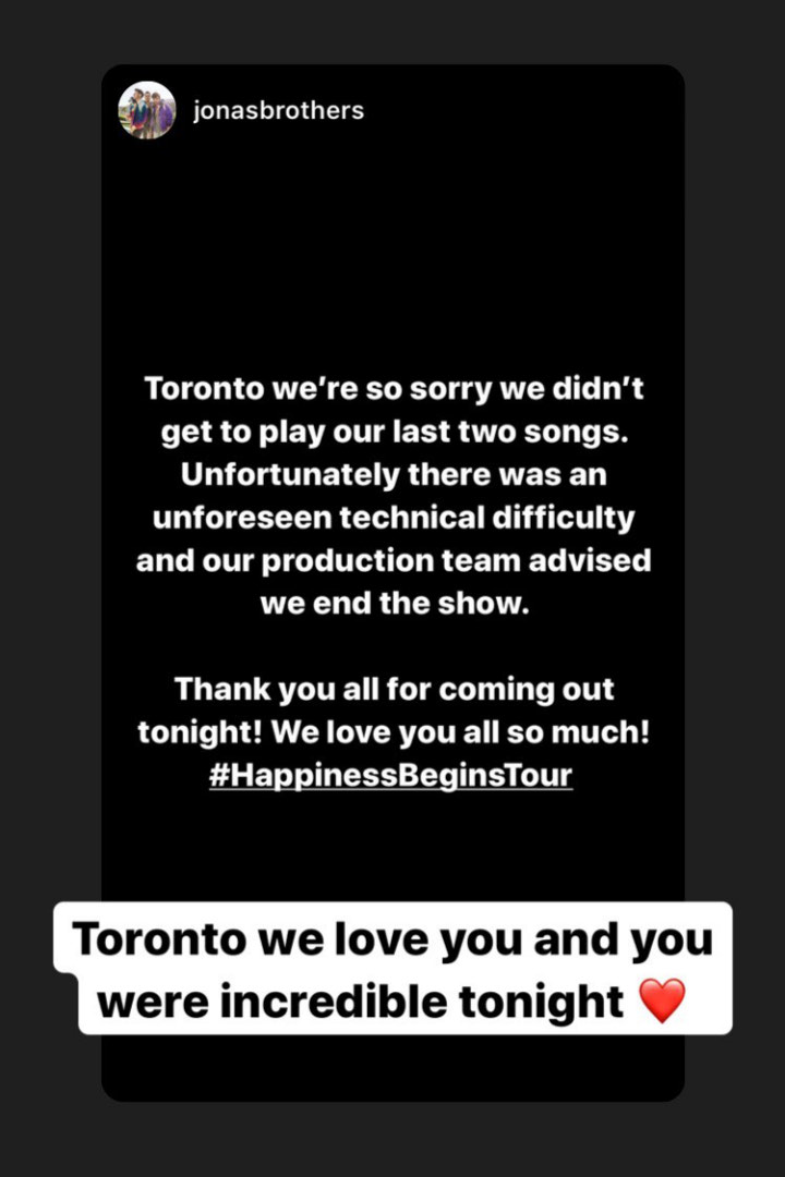 Nick Jonas Apologizes After Jonas Brothers Cut Short Toronto Concert