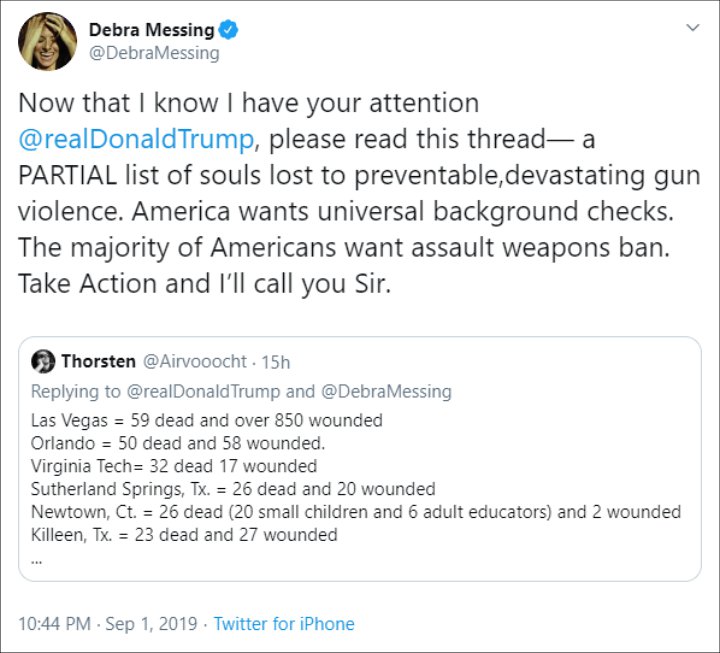 Debra Messing Turns Her Twitter Spat With Donald Trump Into a Call for Action on Gun Violence