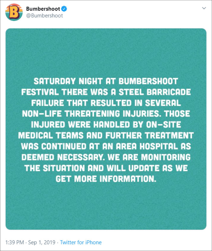 Bumbershoot Festival Organizer Releases Statement on Barricade Collapse