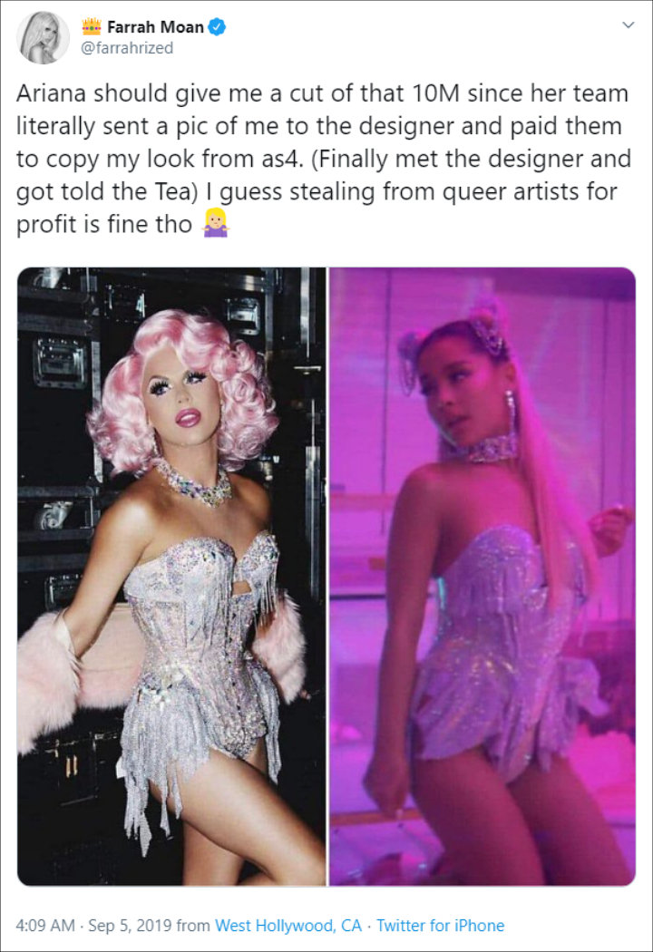 Drag Race' Star Farrah Moan Demands Money From Ariana Grande for 'Stealing'  Her Look for Profit