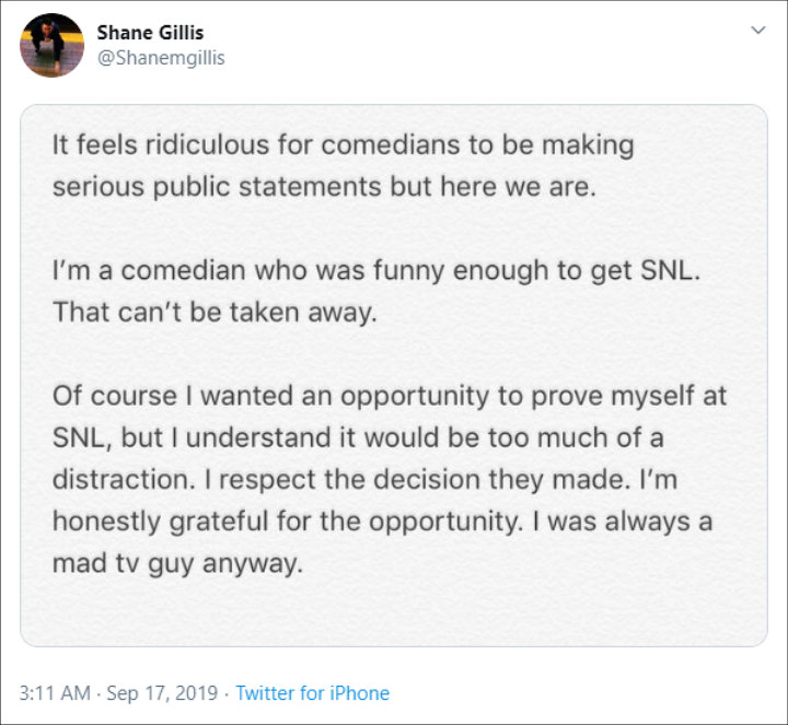 Shane Gillis Respects 'Saturday Night Live' Decision to Drop Him Over Past Racist Remarks
