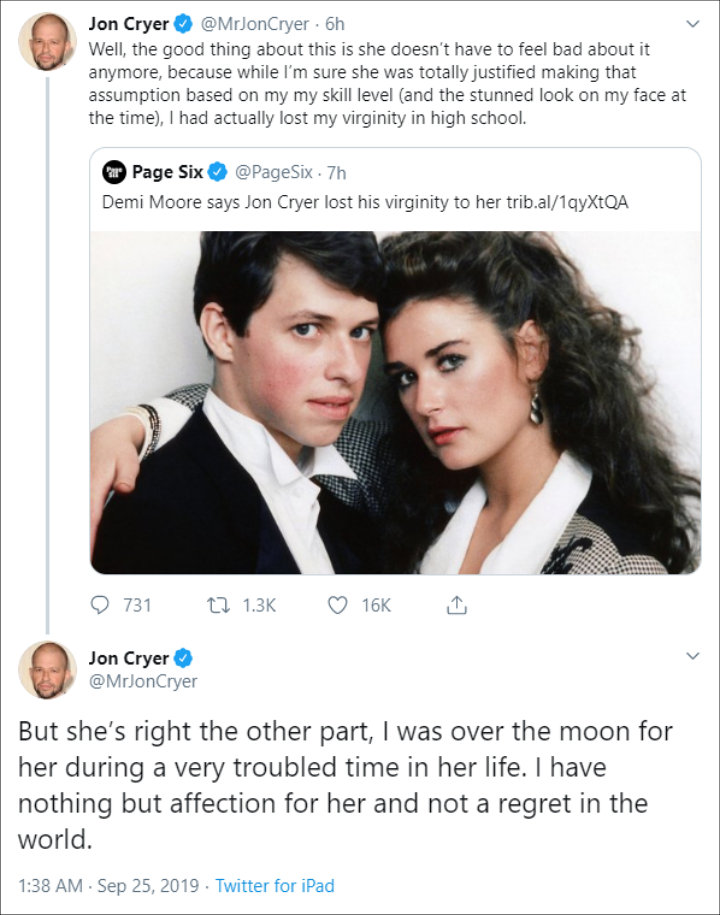 Jon Cryer Denies Demi Moore Took His Virginity