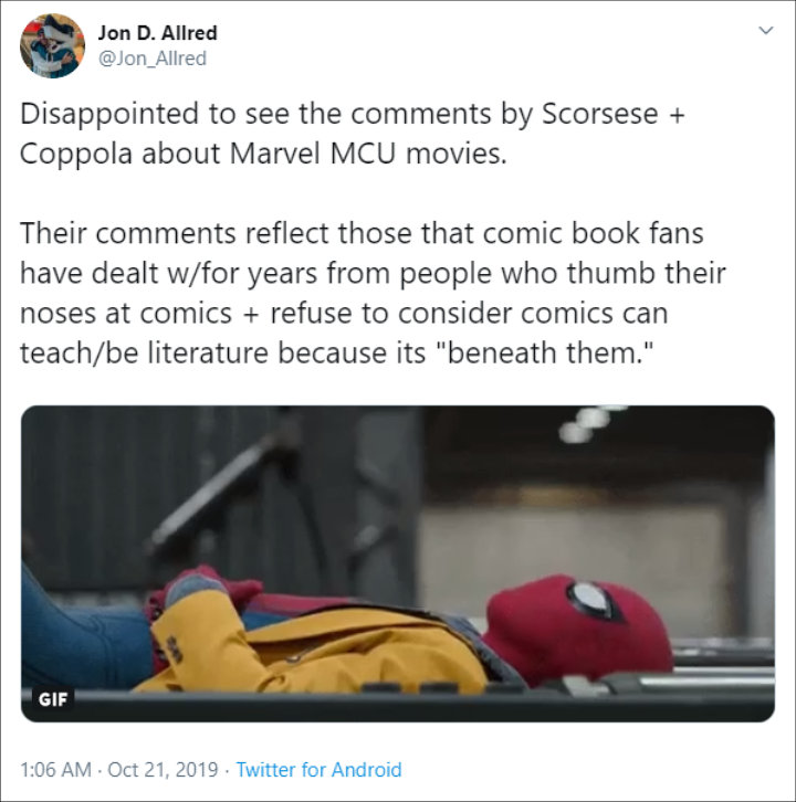 Fans reaction to Francis Ford Coppola and Marvel feud