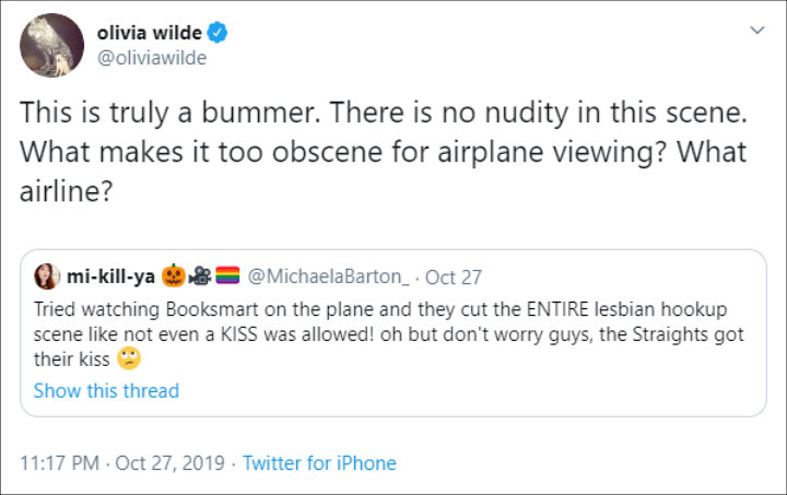 Olivia Wilde's Booksmart airline censorship