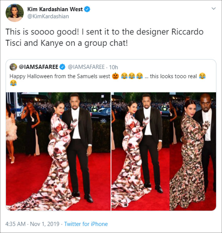 Kim Kardashian responds to Erica Mena's rendition of her and Kanye West's Met Gala look