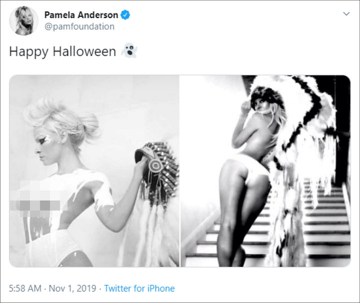 Pamela Anderson wore Native American headdress for Halloween 2019