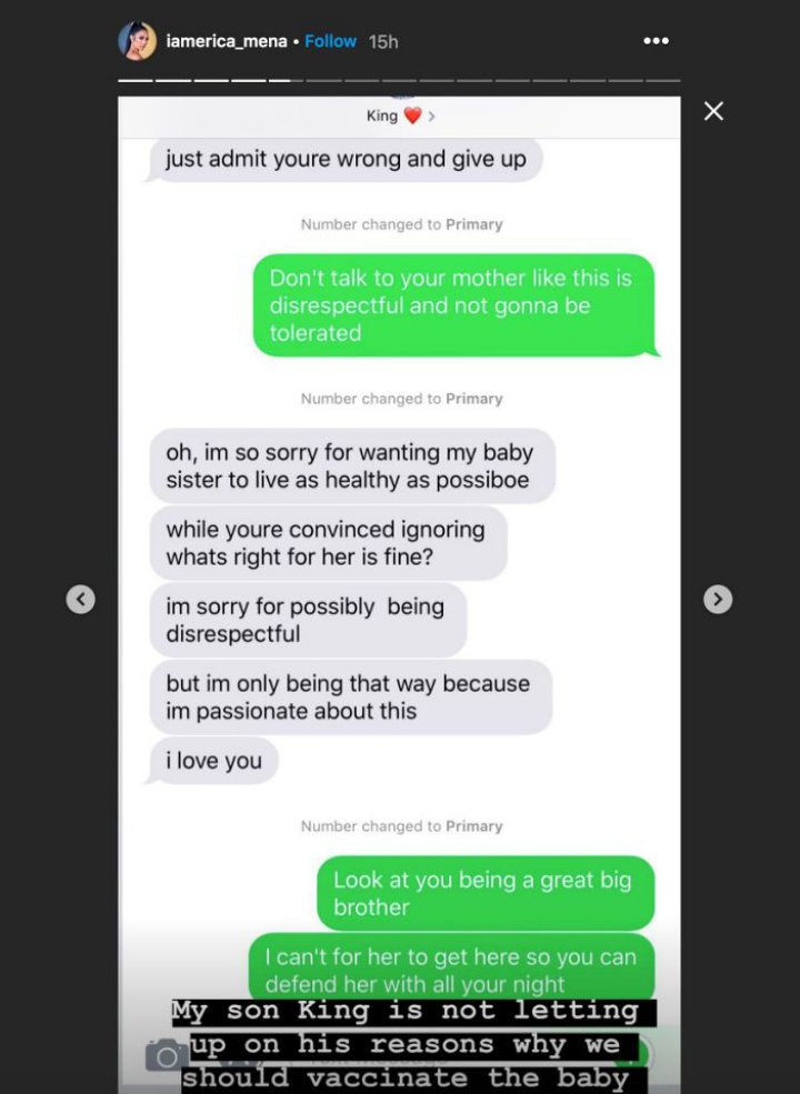 Erica Mena and son's text about vax