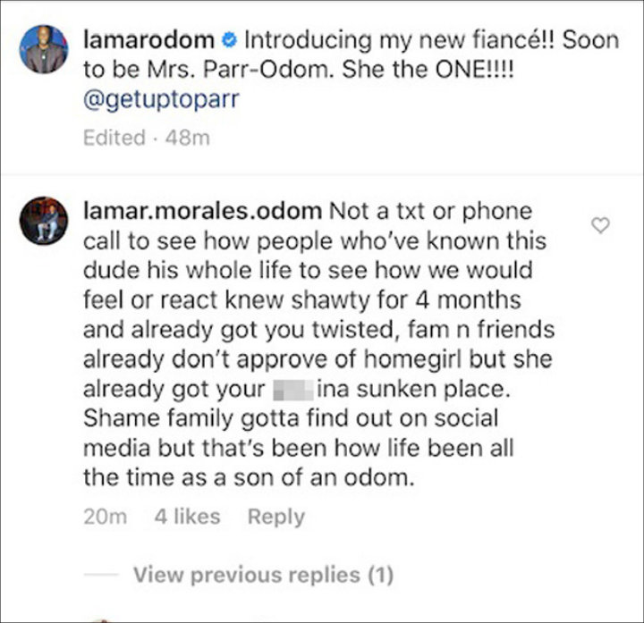 Lamar Morales Odom Slams Father Lamar Odom Over Engagement to Sabrina Parr