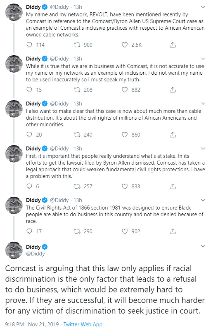 P.Diddy's statement on Twitter