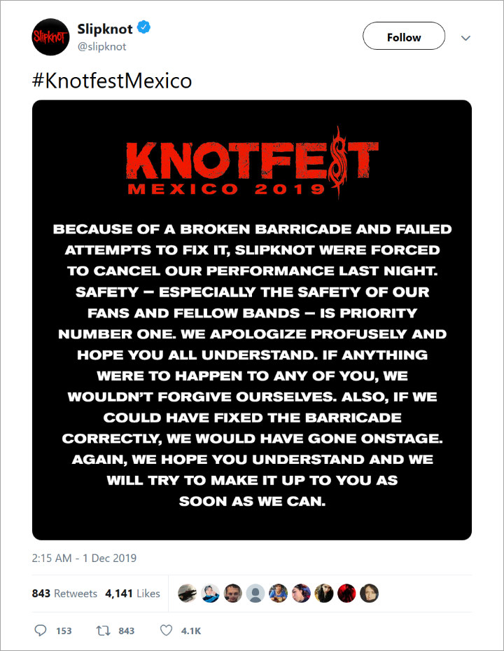 Slipknot Addresses Cancellation of Mexico's Knotfest Meets Forcefest Performance