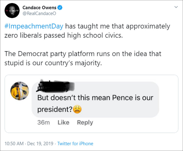 Candace Owens Mocks Democrats for Their Reactions to Donald Trump's Impeachment
