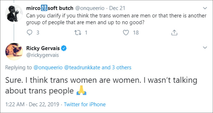 Ricky Gervais Brazenly Responds to Outcry Over Transgender Jokes