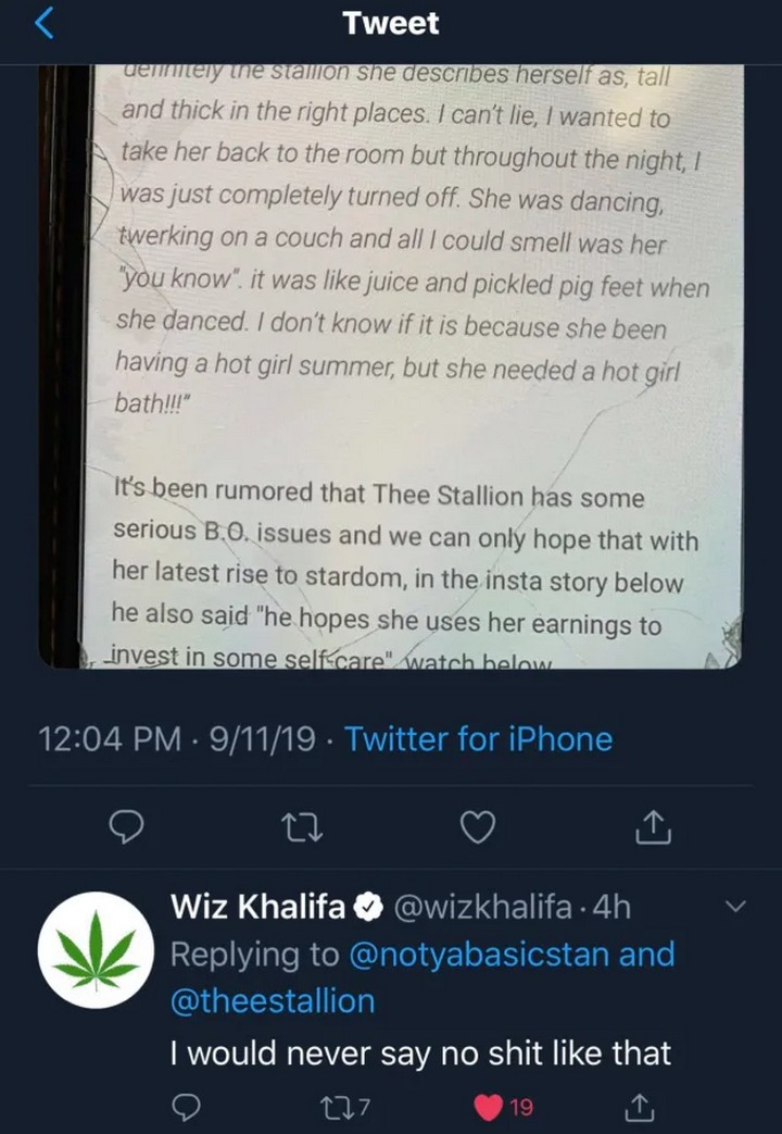 Wiz Khalifa allegedly turns Megan down because of her body odor