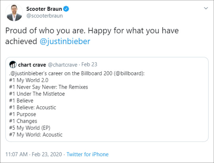 Scooter Braun gushed over Justin Bieber