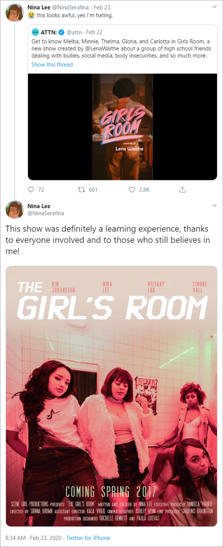 Nina Lee reacted to Lena Waithe's Girls Room