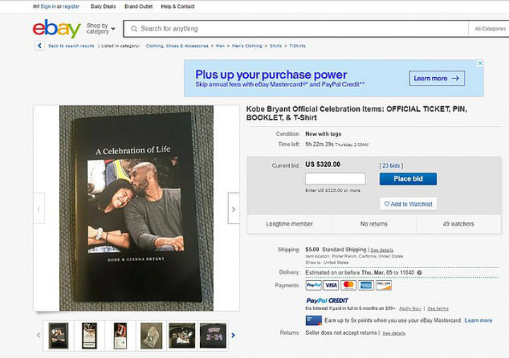 Kobe Bryant Memorial Merchandise Removed From eBay Over Policy Violations