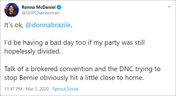 Ronna McDaniel responds to Donna Brazile's outrage