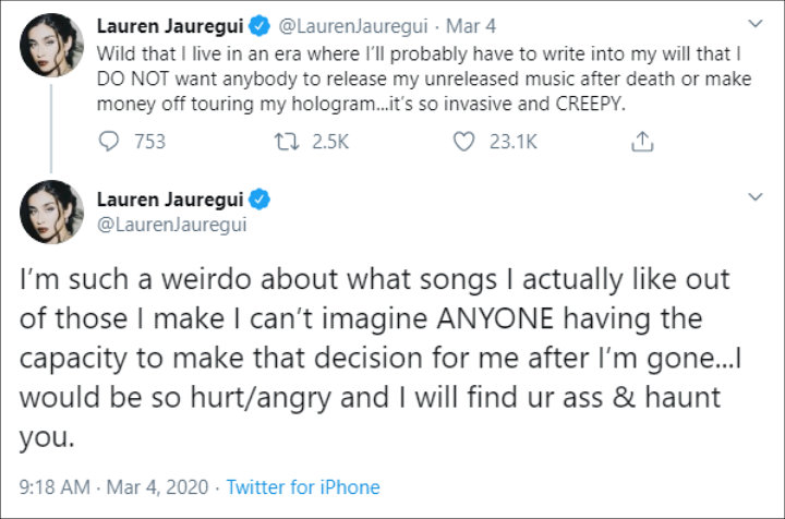 Lauren Jauregui Is Against Hologram Tours of Late Musicians