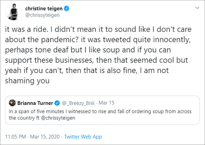 Chrissy Teigen cleared the air