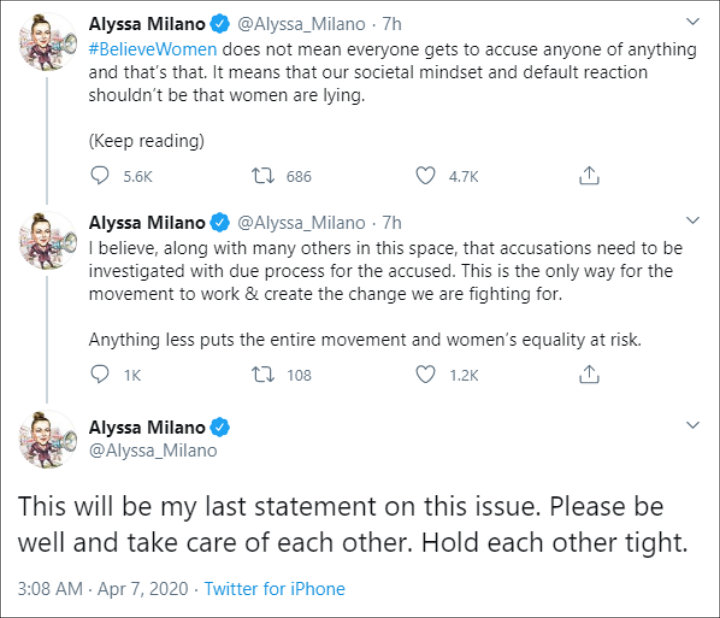 Alyssa Milano Defends Her Support for Joe Biden