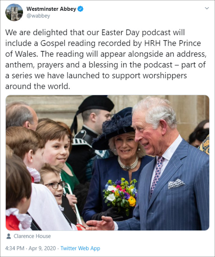 Prince Charles Records Gospel Reading for Westminster Abbey's Easter Day Podcast