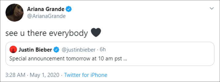Justin Bieber and Ariana Grande Tease a 'Special Announcement'
