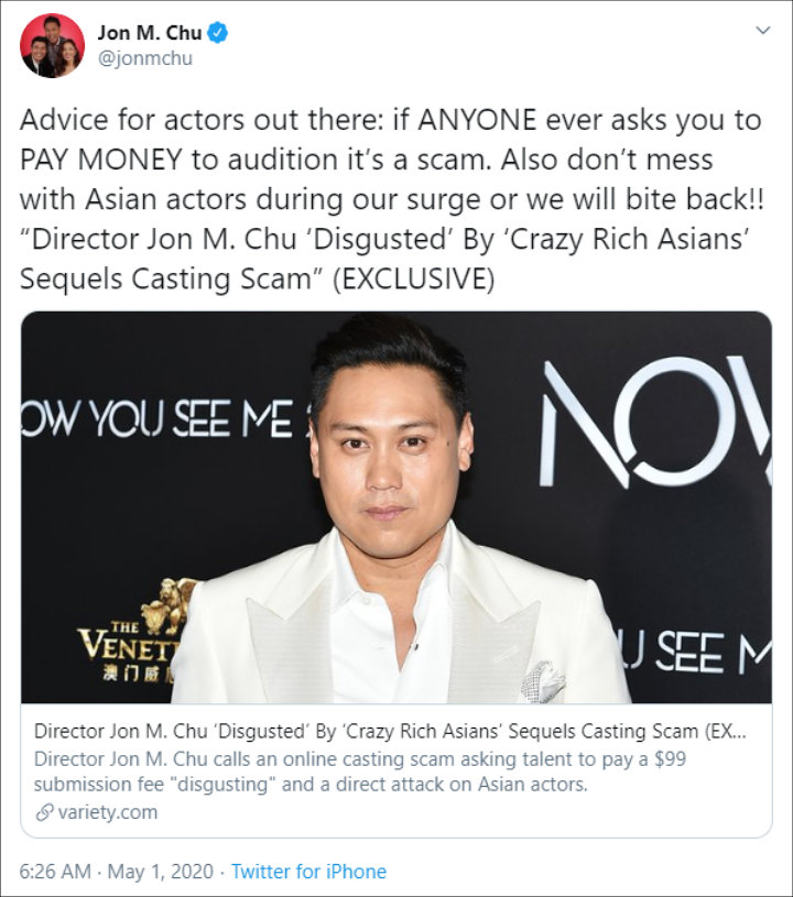 'Crazy Rich Asians' Director Jon M. Chu Sends Warning to Casting Scammer