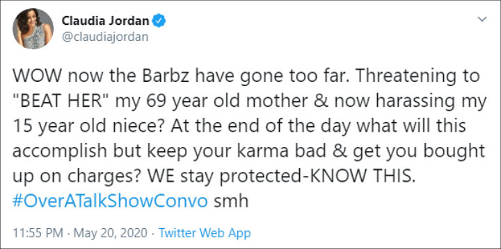 Claudia Jordan accused the Barbz of harassment
