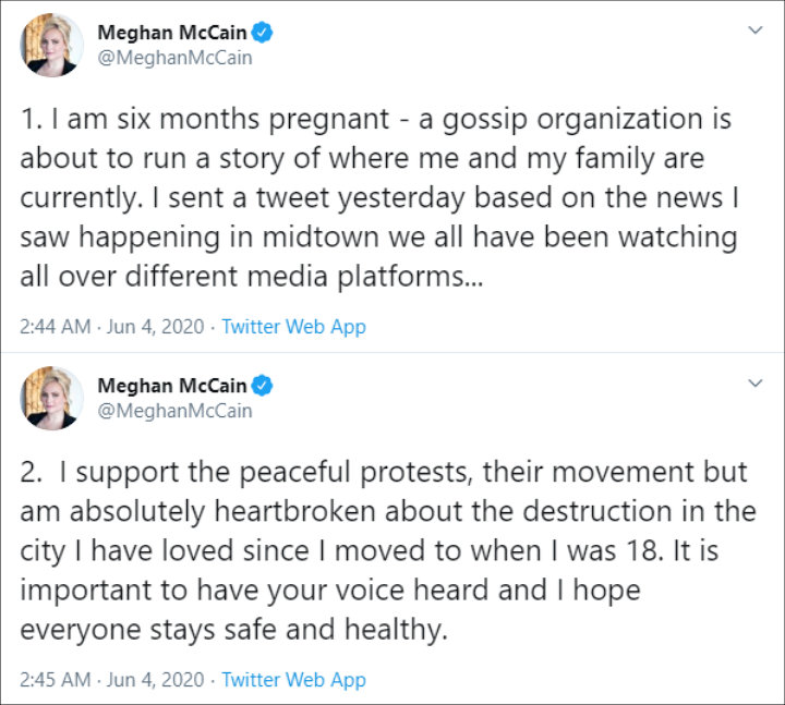 Meghan McCain defended her controversial tweet