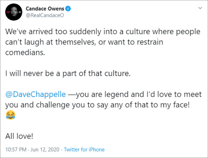 Candace Owen's response to Dave Chappelle