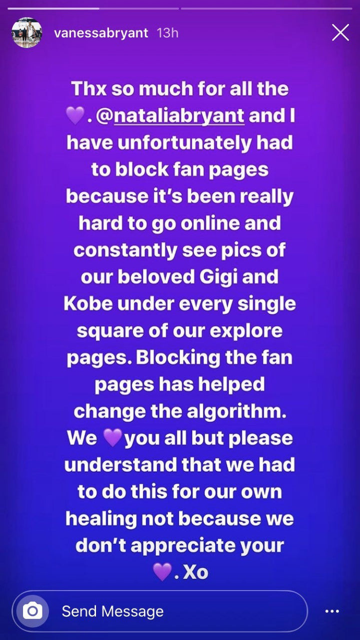 Vanessa Bryant Explains Decision to Block Kobe and Gianna Fan Pages