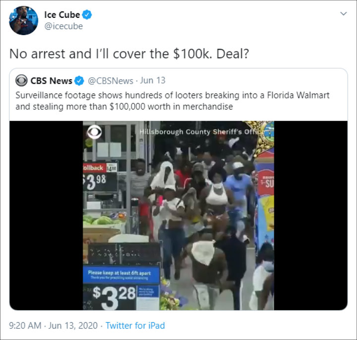 Ice Cube offer to cover looters damages