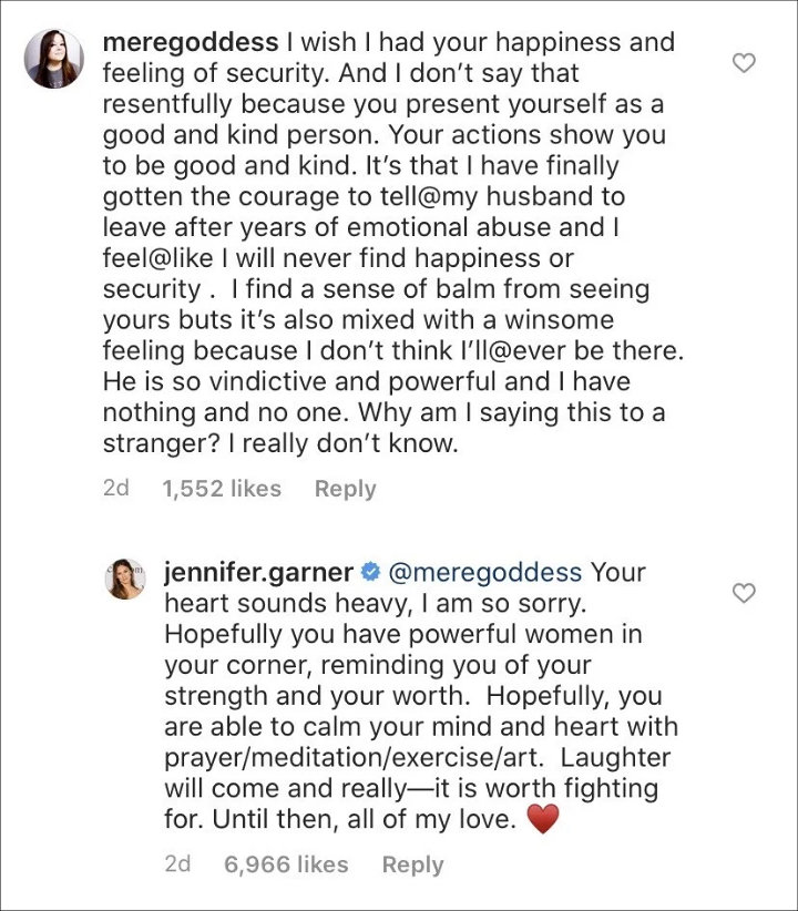 Jennifer Garner's IG Comment
