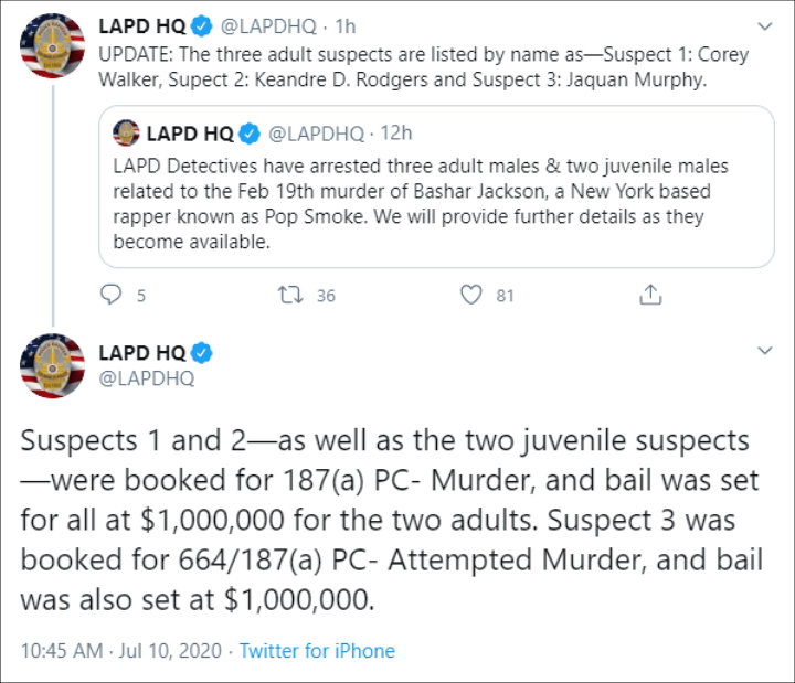 LAPD Shares Details of Pop Smoke's Shooters