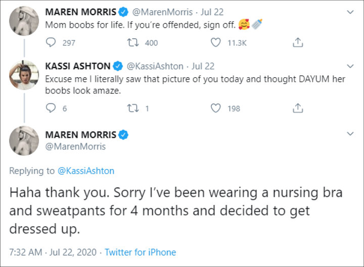 Maren Morris is proud of her mom boobs